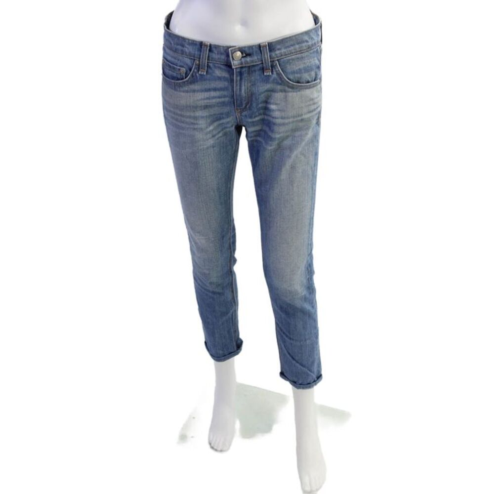 Rag & Bone Jean Womens Mid Rise The Dre Skinny Leg Jeans Green Cast Blue Size 24